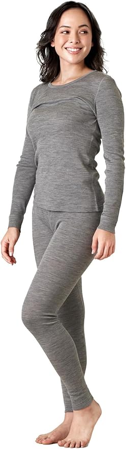 LAPASA Womens 100% Merino Wool Base Layer Set Lightweight & Midweight Thermal Underwear Long John Top & Bottom Warm L58/L91