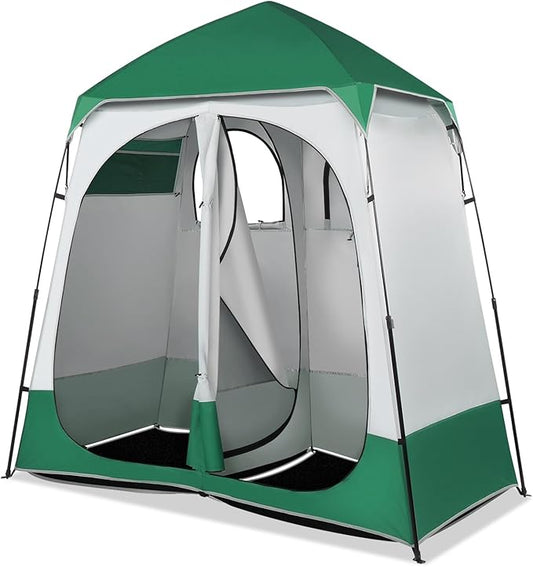 VINGLI 2 Room Shower Tent, 7.5 FT Instant Pop Up Shelter with Carrying Bag, Privacy Changing Room Tent,Perfect for Portable Toilet, Camping, Dressing, Outdoor Indoor, Easy Set Up