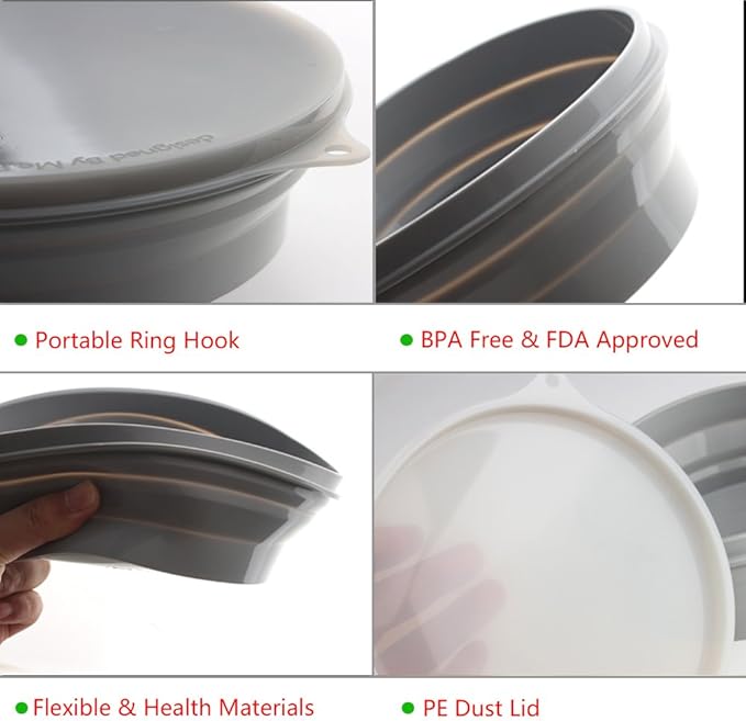 ME.FAN Silicone Collapsible Bowls - Silicone Folding Travel Bowl with Lids - Expandable Food Storage Containers Set - Portable, [27oz]