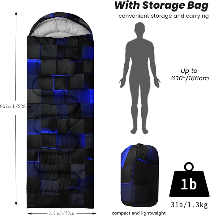 Sleeping Bags for Adults and Kids Backpacking Camping Sleeping Bags for Girls and Boys Lightweight Waterproof Cold/Warm Sleeping Bag for All Season