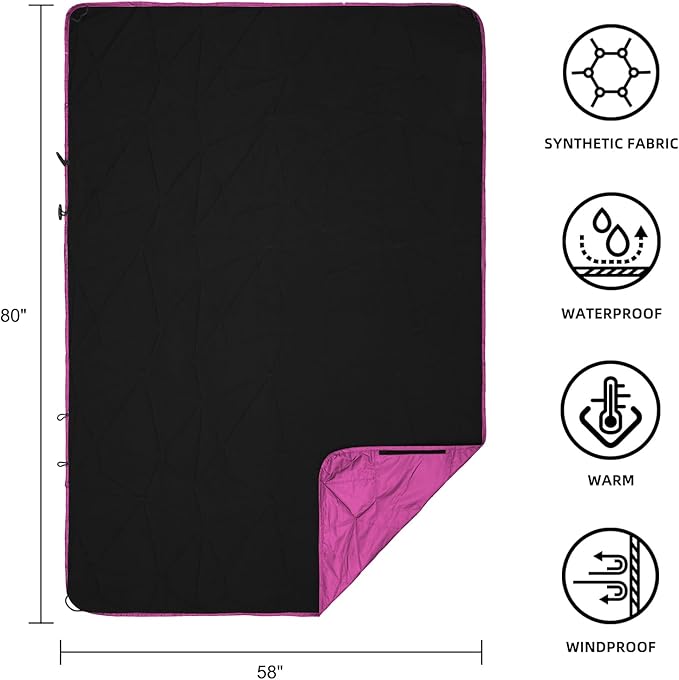 Outdoor Waterproof Blanket, Foldable Fleece Stadium Blanket for Outdoor Sports Event, Camping, Concerts, Car, Pet, Picnics - Windproof, Wearable, Machine Washable 80" x 58"