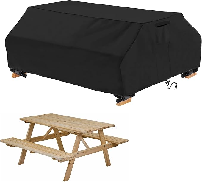 STARTWO Waterproof Picnic Table Cover Outdoor Patio Bench Covers for 8 ft Picnic Table Bench Set Windproof 96 Inch Black