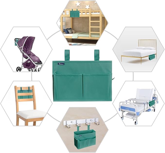 Surblue Caddy Hanging Organizer Bedside Storage Bag for Bunk and Hospital Beds, Teal, Small