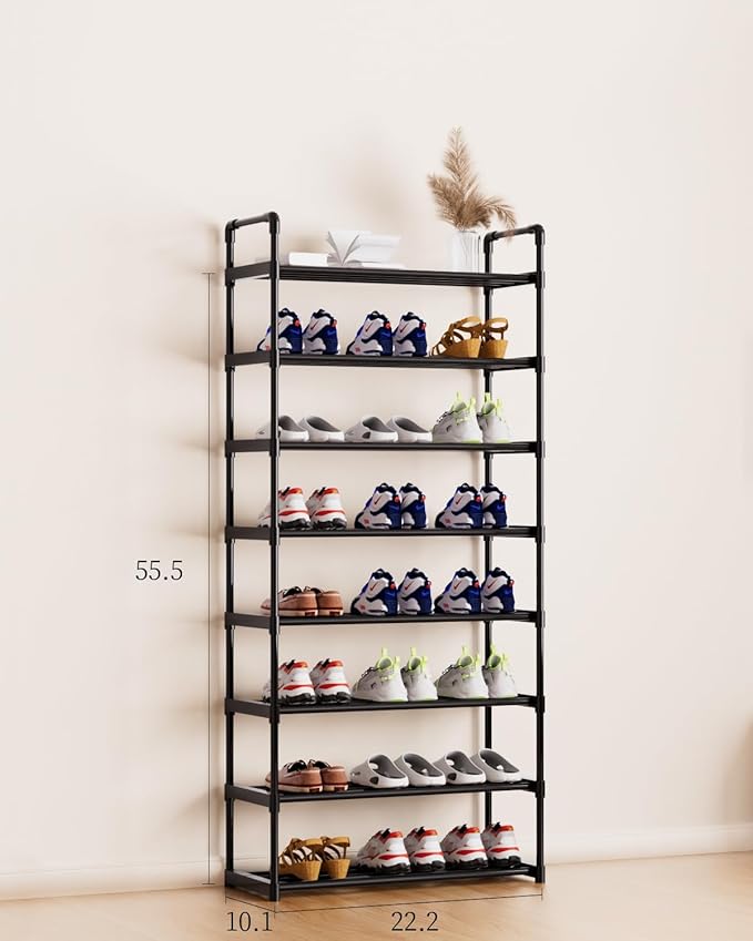 Metal Storage Shoe Rack,Large Capacity Shoe Organizer, Free Individual Assembly for 24-27 Pairs, for Entryway,Closet, Bedroom, Black (8 Tiers)