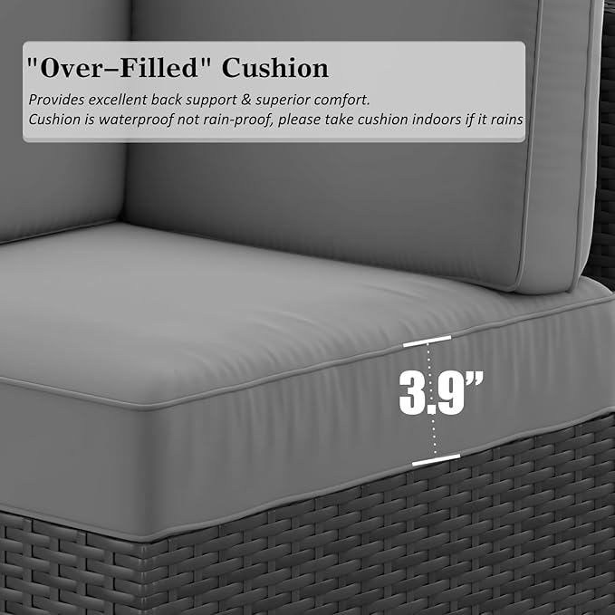 LayinSun 15 Piece Patio Furniture Set with Fire Pit Table, Outdoor Conversation Sets Wicker Rattan Sectional Sofa with Coffee Table