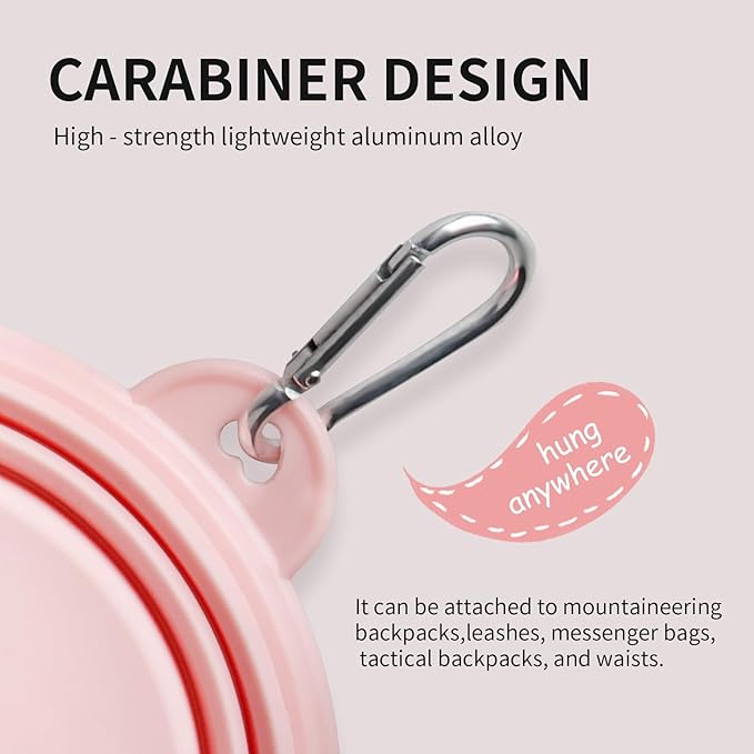 Collapsible Dog Bowls 2-Pack, Portable Travel Dog Bowl with Carabiner, Food-Grade Silicone Pet Bowl for Hiking, Walking (Macaron Pink and Green)