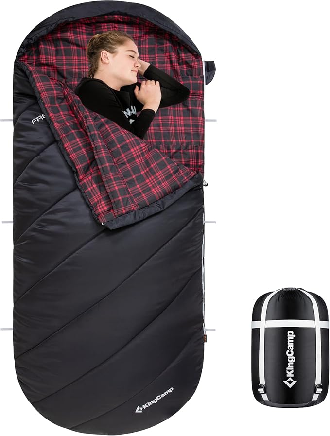 KingCamp Sleeping Bag for Adults, Cold Weather & Warm Extra Wide Big & Tall XL Portable Waterproof Flannel Sleeping Bags, Essentials Gear Accessories for Camping Backpacking Hiking Indoor & Outdoor