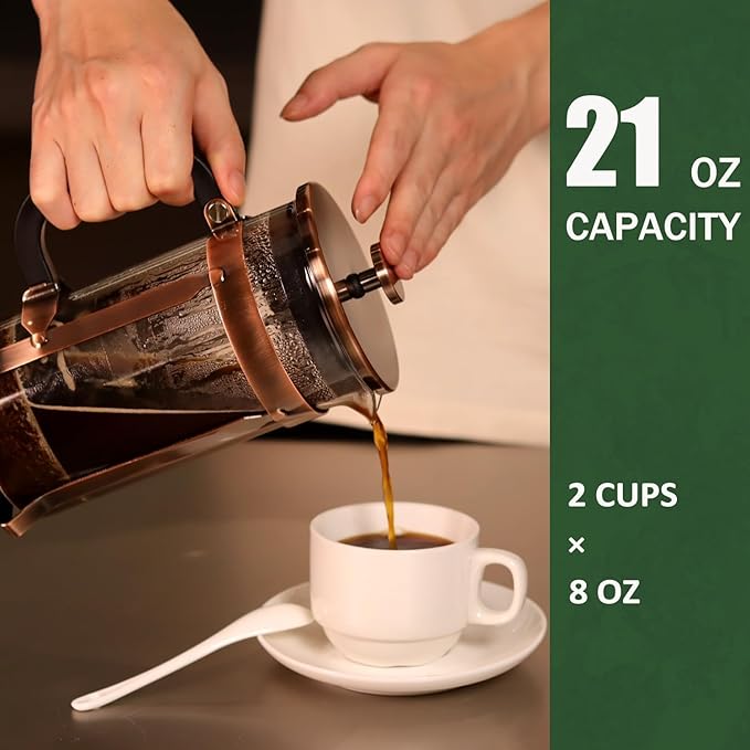 21 Ounce / 600ML French Press Coffee Maker - Stainless Steel & Borosilicate Glass, 4 - Filter for Smooth Brews - Perfect for Cold Brew, Espresso & Tea