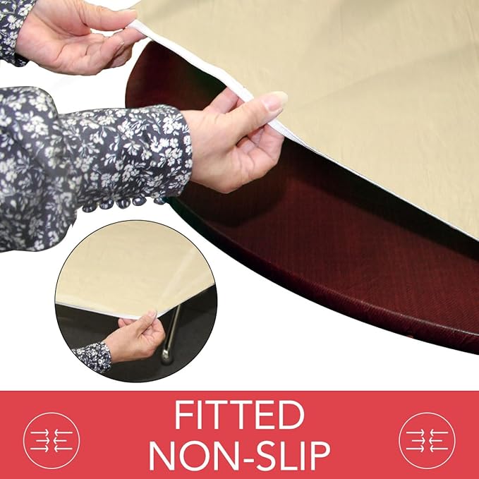 LAMINET Elastic Fitted Table Cover - Basketweave (Beige) - Oblong/Oval - Fits Tables up to 48 x 68”