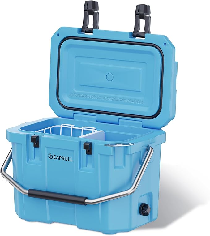 Hard Cooler, Insulated Ice Chest Box Holds Ice for More Days, Portable Cooler with Handle, Cup Holders, Double Latches for Camping Drink, Beach, Picnic, Fishing, Boat, Barbecue