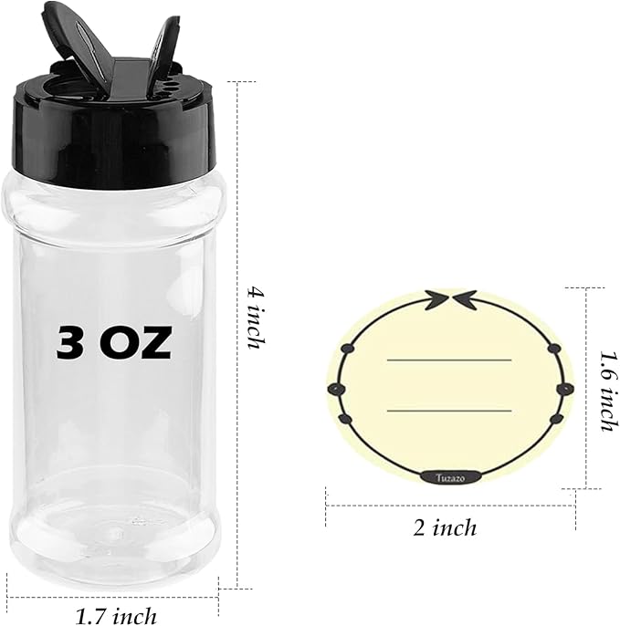 TUZAZO 3 oz Plastic Spice Jars with Shaker Lids and Labels, 24 Pcs Clear Empty Spice Bottles Seasoning Containers for Spice, Herbs and Seasoning Powders