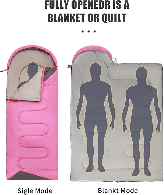 Sleeping Bags for Adults Backpacking Lightweight Waterproof- Cold Weather Sleeping Bag for Girls Boys Mens for Warm Camping Hiking Outdoor Travel Hunting with Compression Bags