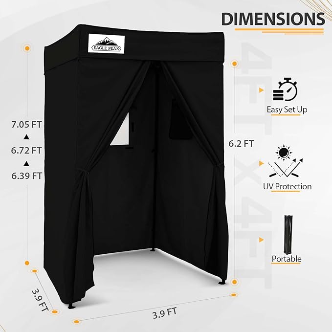 EAGLE PEAK Flex Compact 4x4 Pop-up Canopy Changing Room, Portable Privacy Dressing Room for Indoor Fashion Photoshoots, Camping, or Pool, Black