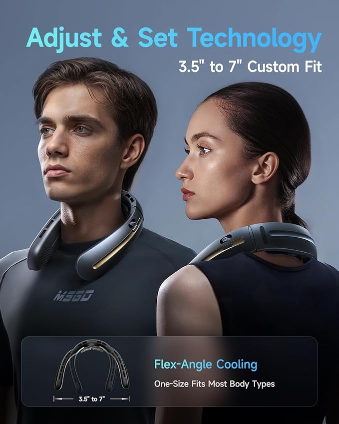 SWEETFULL Neck Fan, 3 Turbo Portable Fans with Neck Support, 4 Speed & LED Display, 5200mAh Rechargeable Personal Fan, Hand-Free Wearable Bladeless Cooler, Gift for Travel Birthday, Men, Women (Black)