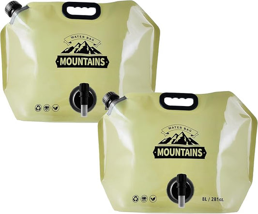 Collapsible 8L Water Storage Bag, BPA-Free Portable Folding Water Jug with Adjustable Faucet, Leakproof Emergency Water Bag for Camping, Hiking, Riding, Outdoor Sport (BEIGE, 2)