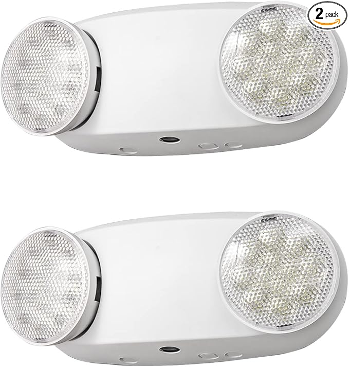 TANLUX LED Emergency Lights with Battery Backup, Two Head Adjustable Commercial Exit Light Fixtures, UL Listed, AC 120/277V, Hardwired, 2 Pack (White)