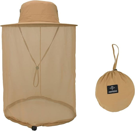 Fishing Hat Sun Protection Hat Mosquito Head Net for Outdoors Bucket Hat with Hidden Net Mesh