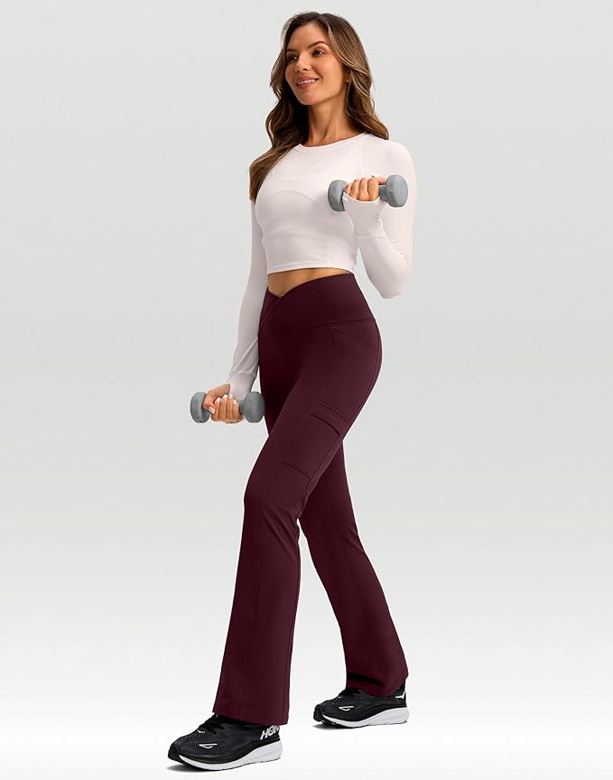 G Gradual Women's Fleece Lined Pants Water Resistant Winter Thermal Flare Leggings Hiking Snow Pants for Women 4 Pockets