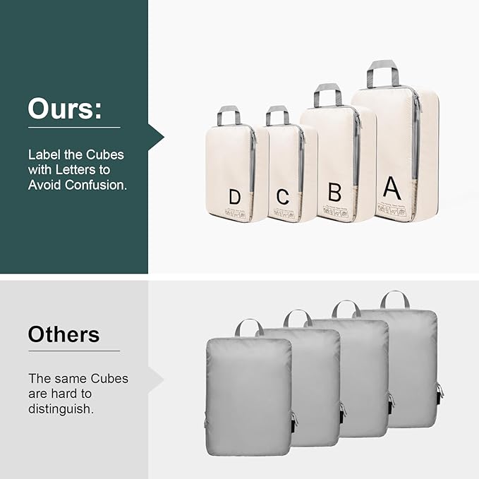 Compression Packing Cubes for Travell Fabric Packing Cubes with Smooth Zippers, Space-Saving Compression Bags for Travell, Luggage Organizers for Clothes, Shoes, and Accessories