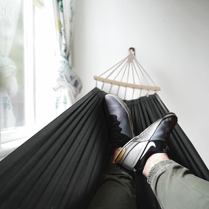 Anyoo Garden Cotton Hammock Comfortable Fabric Hammock with Spreader Bar Sturdy Hammocks Up to 450lbs Portable Lightweight Hammocks with Travel Bag for Camping Outdoor/Indoor Patio Backyard