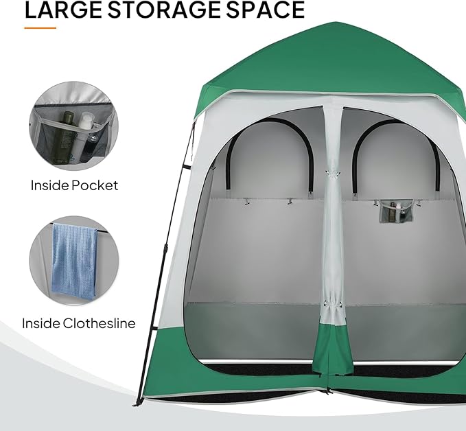 VINGLI 2 Room Shower Tent, 7.5 FT Instant Pop Up Shelter with Carrying Bag, Privacy Changing Room Tent,Perfect for Portable Toilet, Camping, Dressing, Outdoor Indoor, Easy Set Up