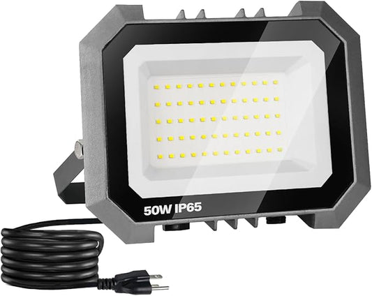 1 Pack LED Flood Lights Outdoor, 50W 5000LM Super Bright Floodlight Outside Work Light with 5.9FT Plug, IP65 Waterproof 6000K Outdoor LED Flood Light for Garage, Yard, Lawn, Garden