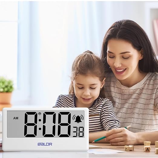 BALDR WiFi Clock Digital - WiFi Digital Clock Battery Operated with Large Digital Display Internet Time, 12/24 Switchable WiFi Alarm Clocks, Auto Sync to Wi-Fi Weather Station, White