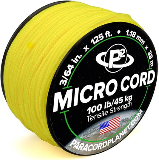 Paracord Planet Micro Paracord – Thin Braided Cord for Crafting, Fishing, and DIY Projects in 125 ft Spools – Canary Yellow