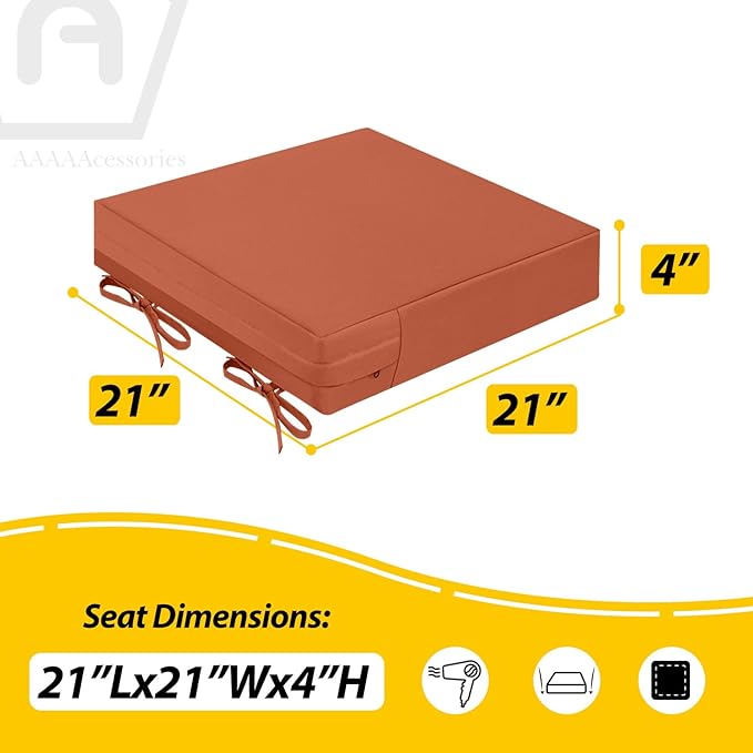 AAAAAcessories Outdoor Seat Cushions for Chairs, Waterproof, Fade-Resistant Patio Furniture Replacement Cushions, 21" x 21" x 4", Set of 2, Rust