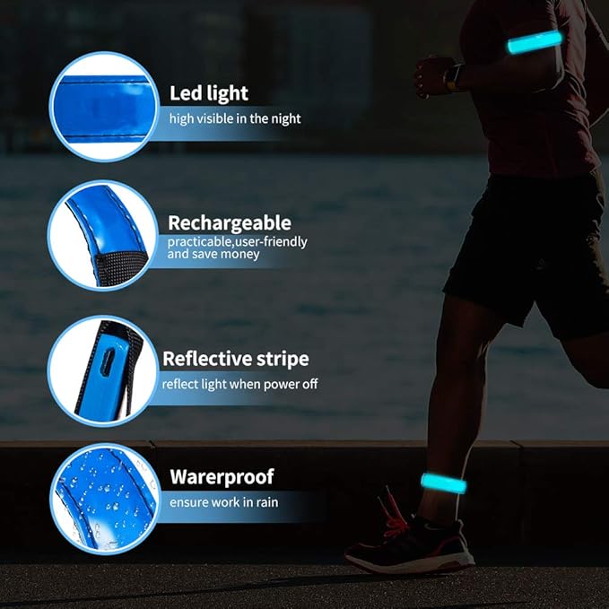 Rechargeable LED Armband for Running(2 Pack), Light Up LED Armband, High Visibility Reflective Running Gear for Night Safety, Running Lights for Running Walking Cycling