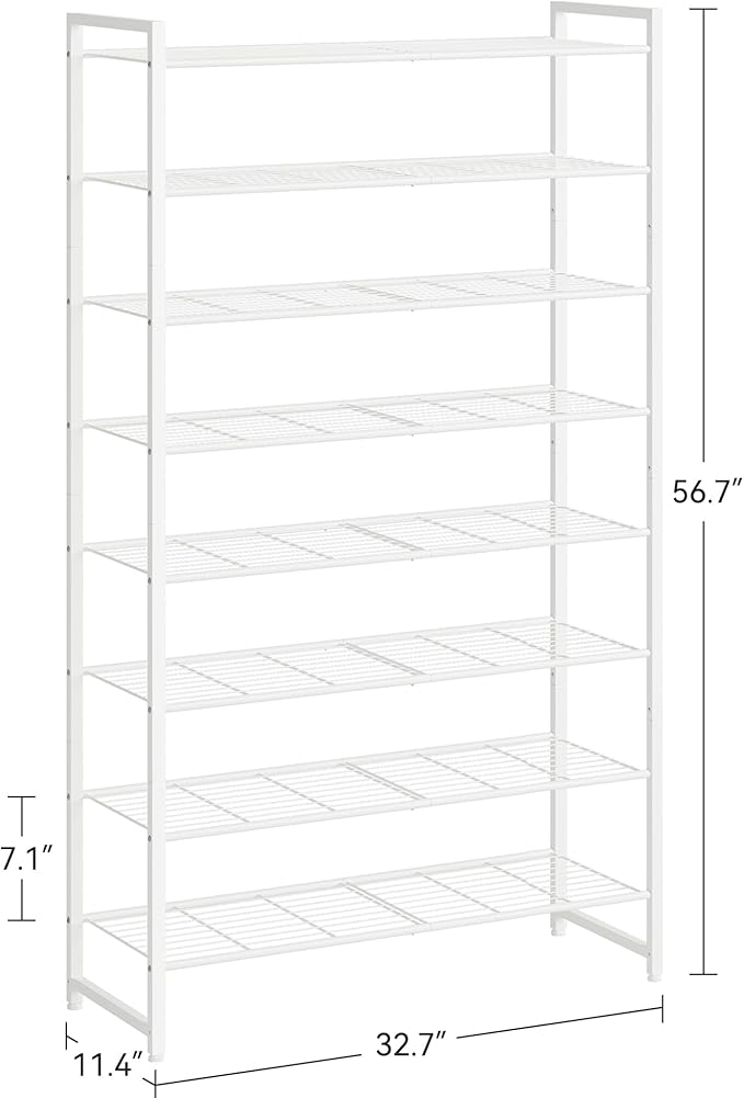 Shoe Rack for Closet, Metal Shoe Organizer, 8 Tier Garage Shoe Rack Max Holds 40 Pairs,Shoe Storage Shelf,Entryway, White