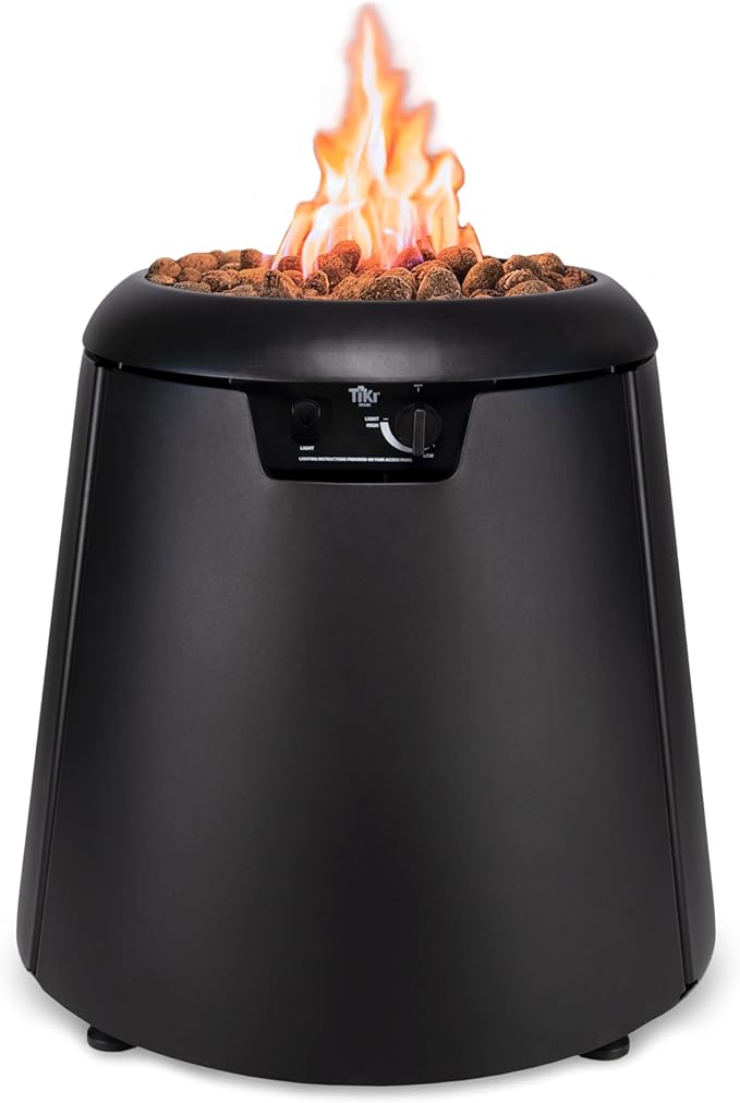 TIKI 28.5-Inch Customizable Propane Fire Pit, 40,000 BTU Outdoor Gas Fire Pit with Lava Rocks & Burner Cover – Modern Black Design for Patio, Backyard, and Outdoor Spaces