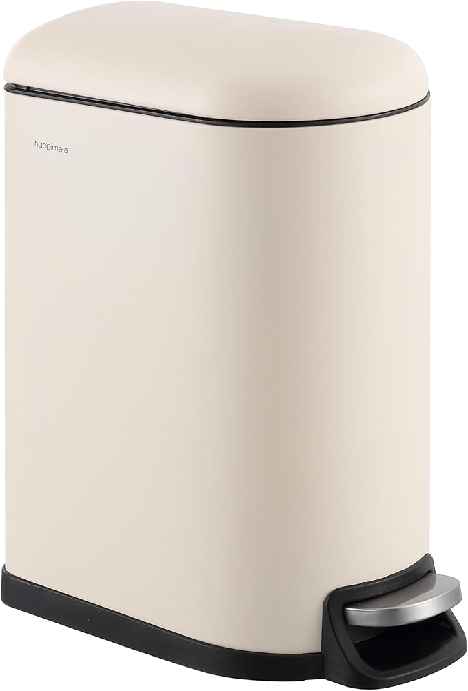 happimess HPM1009F Roland Mini 2.6-Gallon Step-Open Trash Can, Limestone Beige,with Soft-Close Lid, Fingerprint Resistant, Modern, Minimalistic for Home, Kitchen, Office, Bedroom, Bathroom