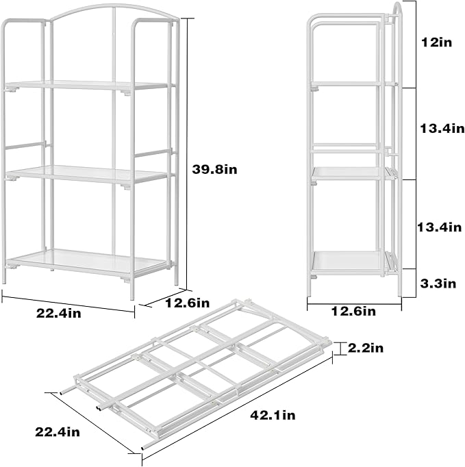 Crofy No Assembly Folding Bookshelf for Living Room, 3 Tier White Collapsible Book Shelf for Home Office, Portable Bookcase Storage Organizer