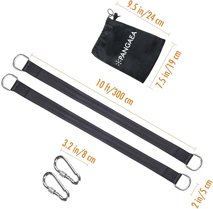 PANGAEA Tree Swing Hanging Straps Kit, 5FT/10FT/20FT/30FT, Heavy Duty Holds 2200LBS Extra Long, with Safer Lock Snap Carabiners & Carry Pouch Bag (10 FT)