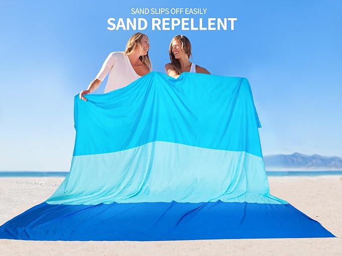 Beach Blanket Waterproof Sandproof Beach Mat 79" X 83"/10'x9'for 2-8 Adults Quick Drying Outdoor Picnic Mat Beach Accessories for Travel, Camping, Hiking