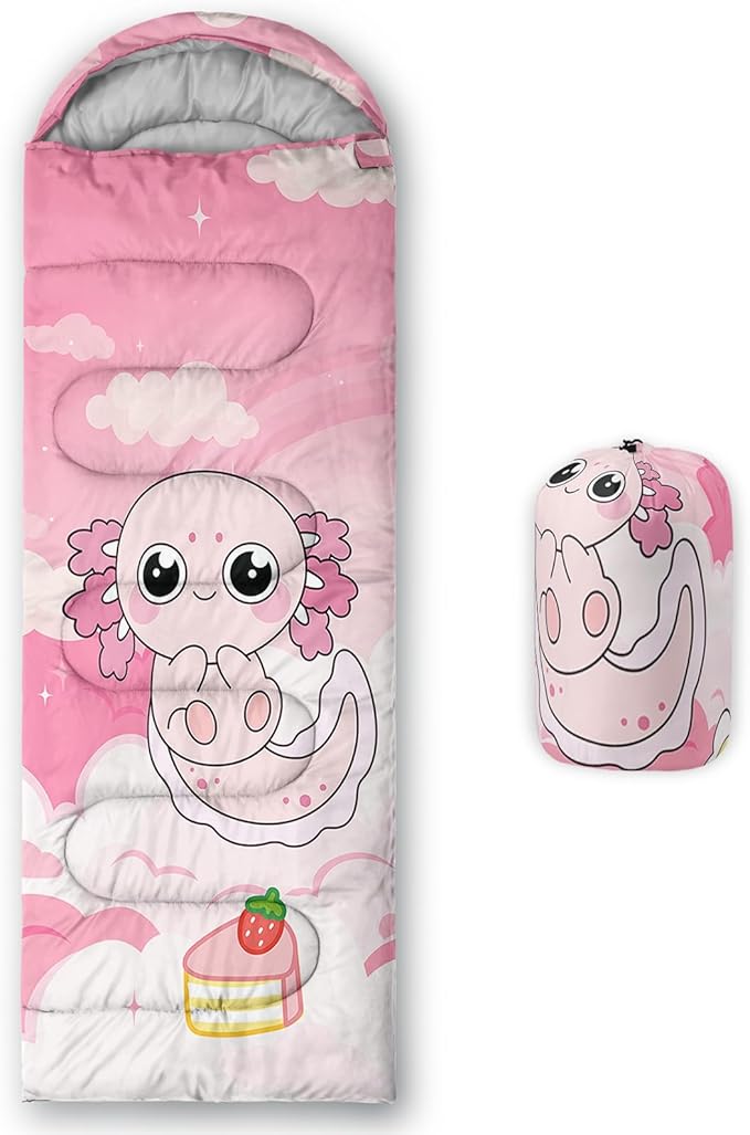 AILONEN Pink Lovely Rabbit Sleeping Bag for Girls Kids Adults,Warm and Cool Weather,Lightweight,Waterproof Backpacking,Cartoon Flowers Printed Bunny Sleeping Bag for Camping