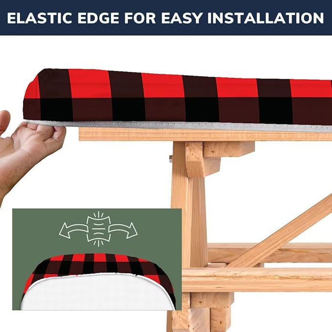CAPSCEOLL Elastic Picnic Table Cover with Bench Covers 5Ft Waterproof Fitted Picnic Table Cover Cloths for Outdoors Camping Tablecloth with Drawstring Bag, 60X30in, Black Red