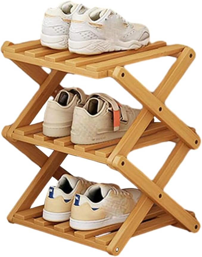 YYW Bamboo Shoe Rack for Entryway,Installation-Free and Foldable Vertical Shoe Storage Organizer,Free Standing Shoe Racks Shelf Closet Shoe Organizer for Living Room (Nature-3 Layers)
