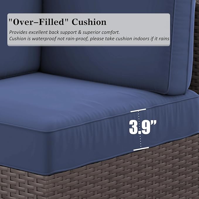 LayinSun 7 Pieces Outdoor Patio Furniture Set with 44" Fire Pit Table Brown Rattan Sectional Sofa Conversation Sets