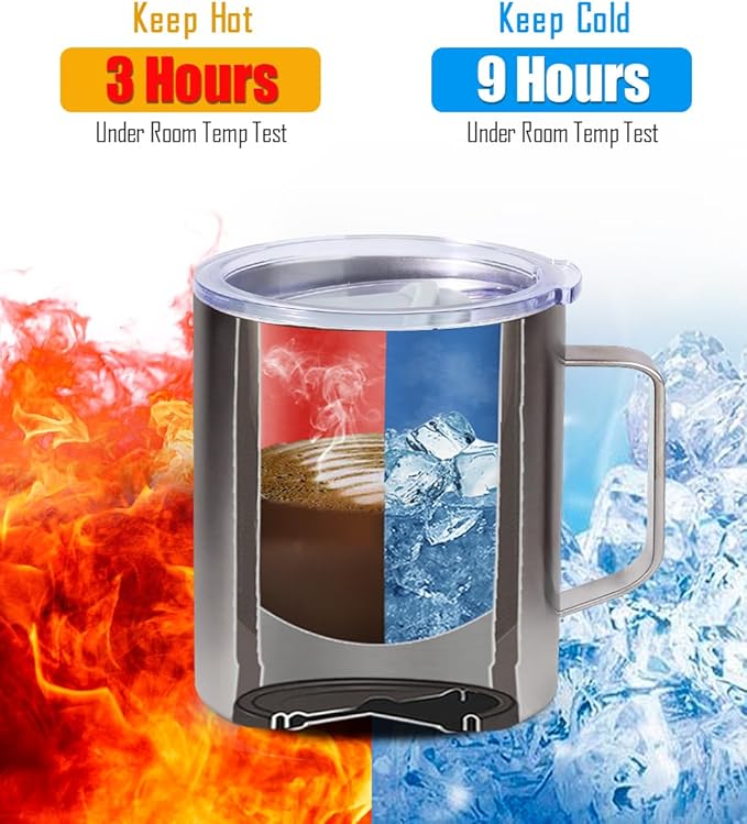 SUNWILL Travel Coffee Mug with Lid, Insulated Tumbler with Handle, 14 oz Stainless Steel Cup Set of 2 for Camping, Outdoor, Cool Grey & Rose Gold 2 Pack