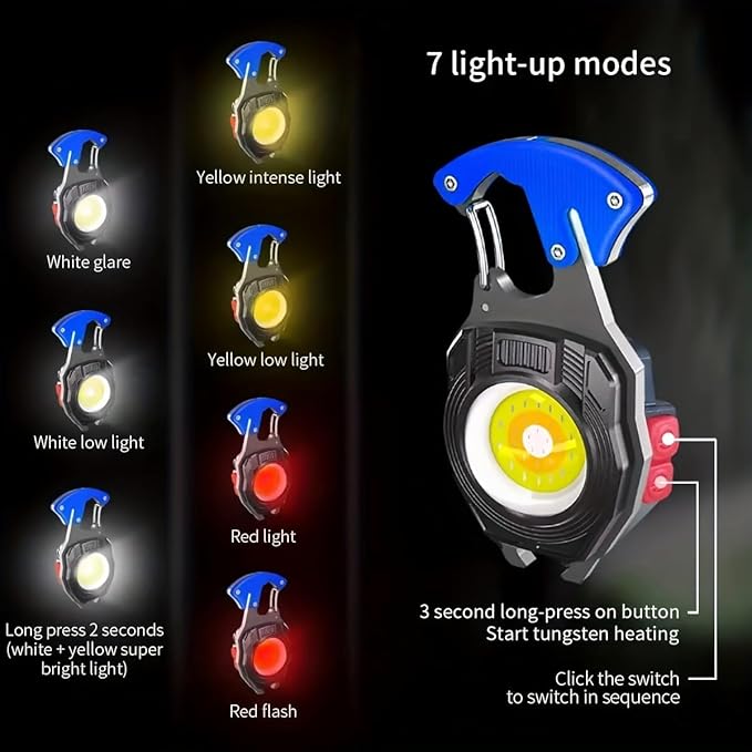 Portable Outdoor Strong Mini Lighter Multifunctional Floodlight with Rechargeable USB Charging,Emergency Tool Magnetic Base, Whistle, Screwdriver, Seat Belt Cutter for Camping Fishing Hiking (4)