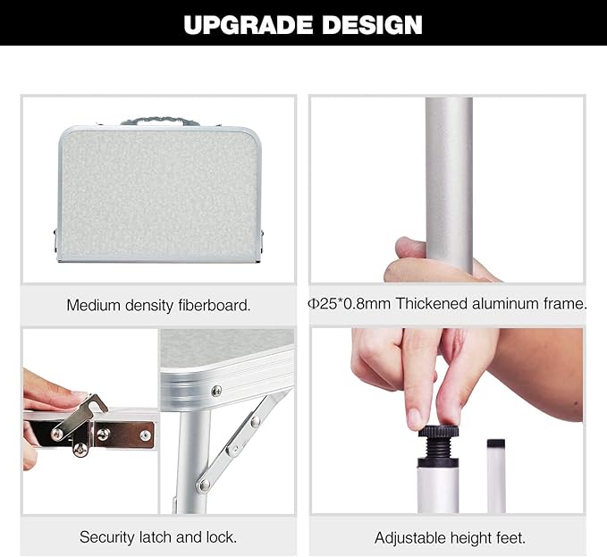 REDCAMP Aluminum Camping Table 3 Foot, Portable Folding Table Adjustable Height Lightweight for Picnic Beach Outdoor Indoor, White 36 x 24 inch