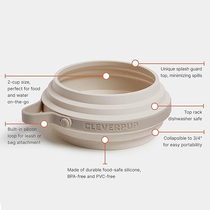 Nomad Small Collapsible Dog Bowl - 2 Cup Food-Safe Silicone Travel Bowl for Dogs, Portable & Sturdy, Food/Water, Dishwasher Safe - Sand