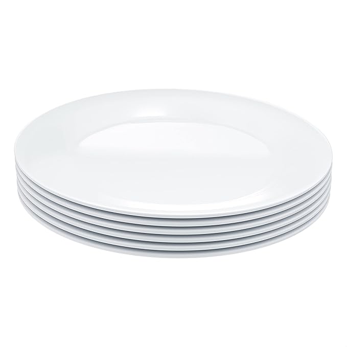 Amazon Basics Melamine (Plastic) Plate, 6 Piece Set, 10.5 in, White (Previously AmazonCommercial brand) (Pack of 2)