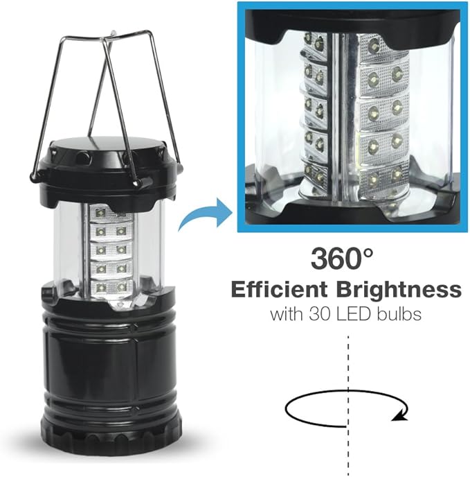 [4-Pack] LED Camping Lantern, Suitable Survival Kits for Hurricane, Emergency Light for Storm, Outages, Outdoor Portable Lanterns, Black, Collapsible Design and 30 LED Lights, APL1424