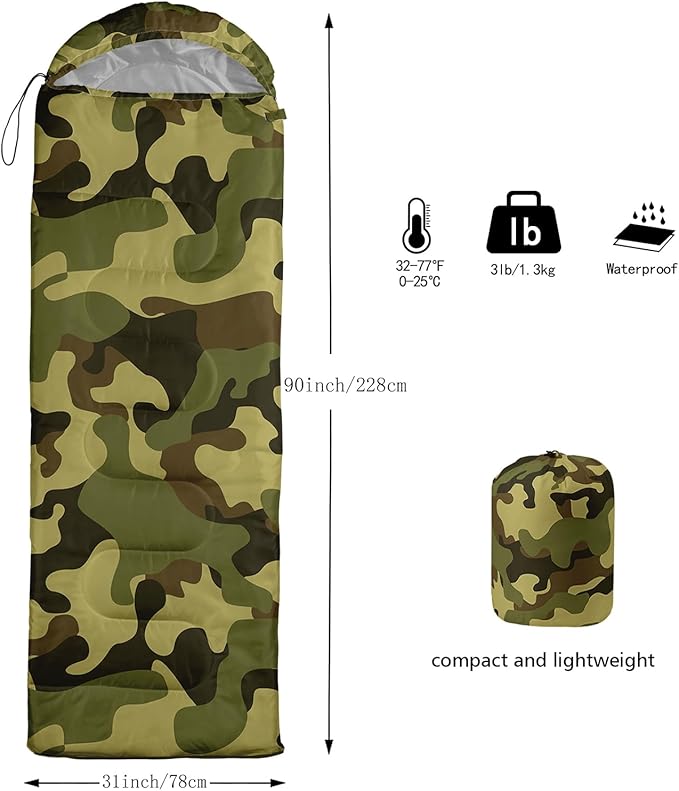 Sleeping Bags for Adults and Kids Backpacking Camping Sleeping Bags for Girls and Boys Lightweight Waterproof Cold/Warm Sleeping Bag for All Season