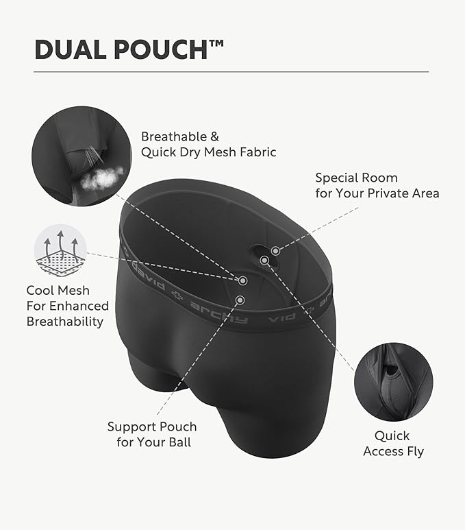 DAVID ARCHY Men's Underwear Ultra Soft Modal Dual Pouch Trunks Ball Pouch Bulge Enhancing Boxer Briefs for Men 3 or 4 Pack