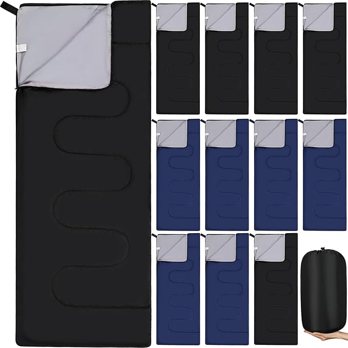 Macarrie 12 Pack Camping Sleeping Bags for Adults Bulk Cold Weather Kids Sleeping Bag for Homeless Lightweight Waterproof Compression Sack for Backpacking Traveling Hiking Outdoor