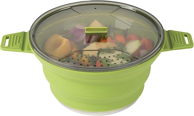 Restaurantware-Hi Tek 2.5 Liter Collapsible Camping Pot, 20 Portable Cook Pots - With Lid, Stainless Steel Bottom, Silicone Camping Cookware, For Travel Or Outdoor Hiking- Restaurantware